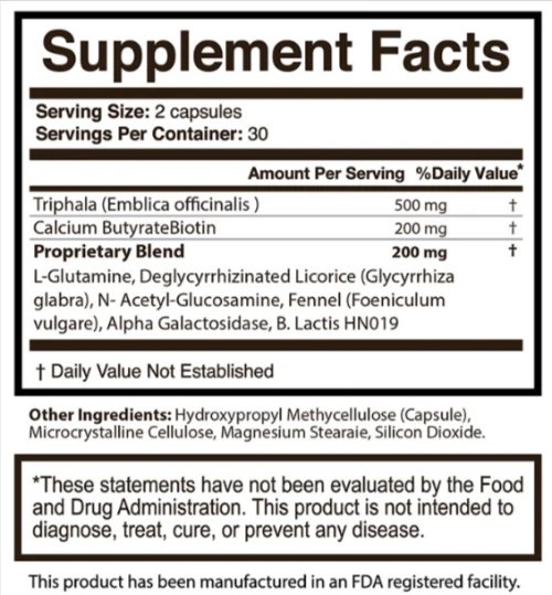 Revitagut Supplement Facts